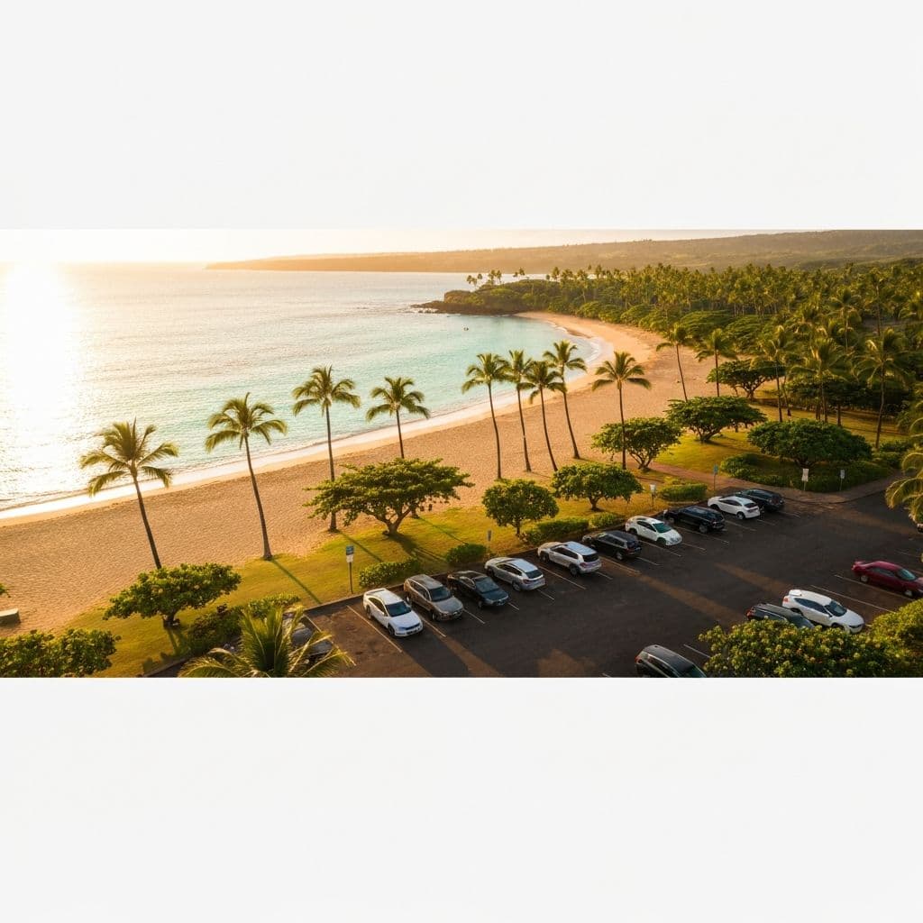 Scenic Hawaiian coastline with parking area